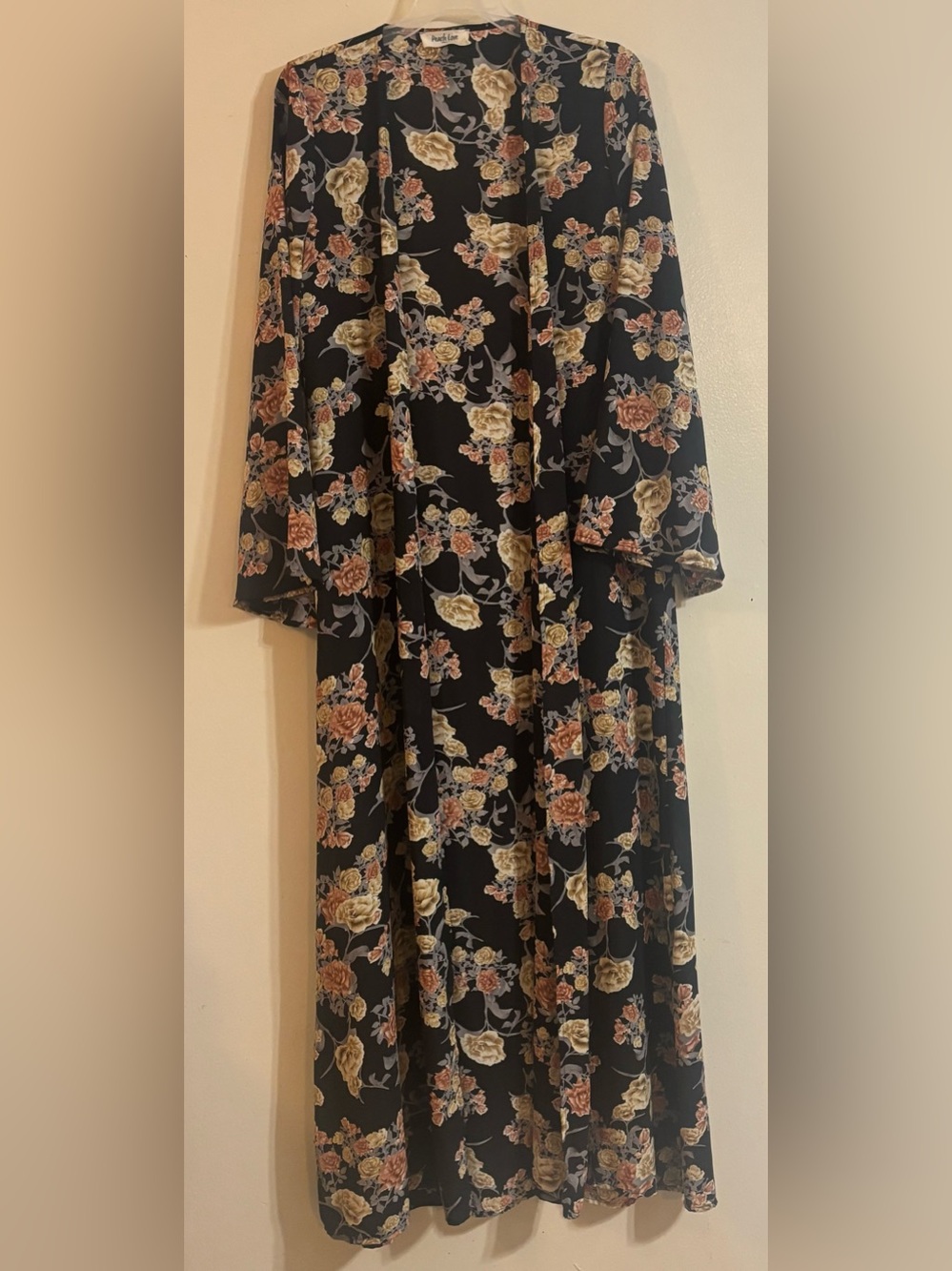 Peach Love California Black Floral Sheer Long Kimono Cardigan - Picture 3 of 8